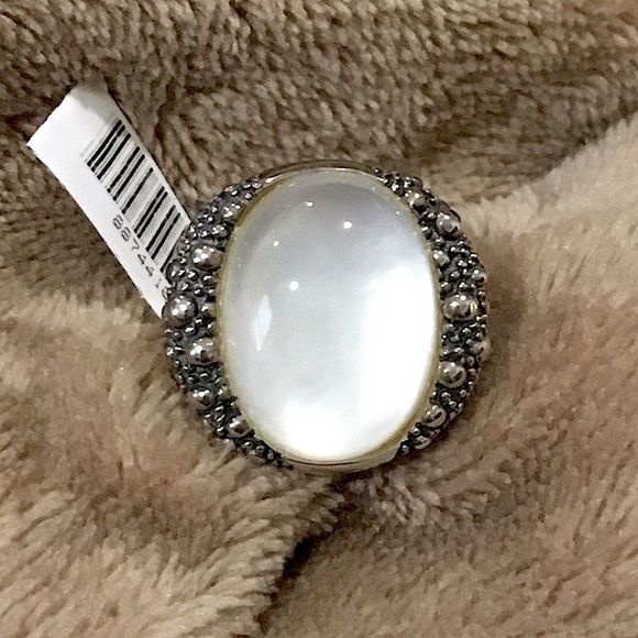 MICHAEL DAWKINS Starry Night Sterling Silver Mother of Pearl Doublet Ring 6-3/4 - Picture 3 of 17